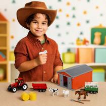 Kit Agro Fazendinha Celeiro Mini Trator Carretinha Brinquedo Colorido