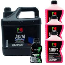 Kit Agua 5L + 3 Aditivo Conc. Rosa + Limpa Radiador - Koube
