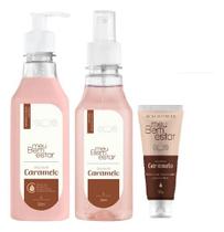 Kit Água De Cheiro Doçura De Caramelo Body Splash 250ml, Hidratante Corporal 390ml e Creme Mãos 50g