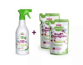 Kit Água de Passar Roupa de Neném Bebê Bioclub Com 2 Refis