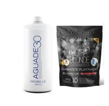 Kit água oxgenada 900ml 30v + pó descolorante diamante platinado stand pouch 300g probelle