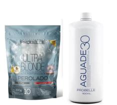 Kit água oxigenada 30v 900ml+pó descolorante perolado stand pouch 300g probelle