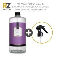Kit Água Perfumada Tecidos, Roupas e Lençóis 1 Litro Lavanda Francesa com Válvula Mini Gatilho Preta 28 410