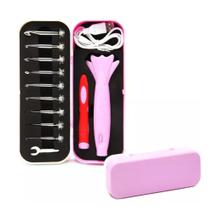 Kit Agulha De Crochê Com USB LED Lilás Com 12 Pontas Sereia Kit Agulha De Crochê Com USB LED Lilás Com 12 Pontas Sereia