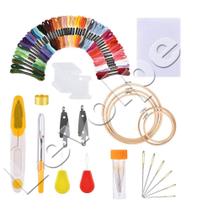 Kit Agulha Para Bordados + 5 Bastidores + Linhas 50 Cores - Levolpe