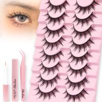 Kit Ahrikiss de Cílios Postiços Estilo Mangá com Cola, 8 Pares Kit Ahrikiss de Cílios Postiços Estilo Mangá com Cola, 8 Pares