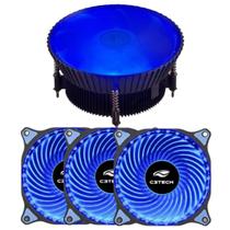 Kit Air Cooler Box para Intel LGA 1155 1151 1156 1150 com 03 Cooler Fan LED Azul 120mm para Gabinete Pc Gamer Combo - DEX