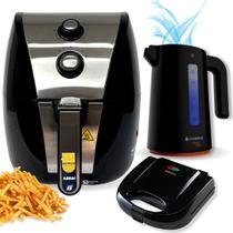 Kit air fryer e chaleira elétrica 1,7l e sanduicheira black