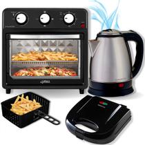 Kit air fryer e forno 12l e chaleira inox e sanduicheira