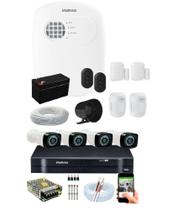 Kit Alarme 4 Sensor via app E Kit 4 Camera de Segurança Infravermelho Full Hd Dvr Intelbras 4ch S/hd