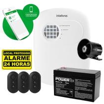 Kit Alarme Básico Intelbras Central, 3 Controles, Sirene e Bateria Pronto para Adicionar Sensores