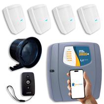 Kit Alarme com Fio com Wifi 4 Sensores Pet 20kg Duplo Pir Parede com 2 Controles