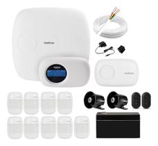 Kit Alarme Monitorado AMT 2018 E Híbrido com 9 Sensores, Teclado e 2 Sirenes