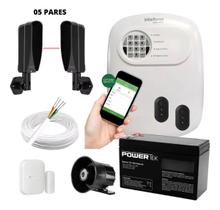 Kit Alarme Profissional Intelbras, 5 Sensores Barreira IVA COM FIO ,100M Cabo e Bateria