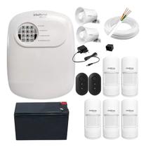 Kit Alarme Profissional Intelbras 5 Sensores Infra PET, 2 Sirenes, 70m de Cabo e Bateria