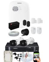 Kit Alarme Residencial c/ 4 Sensor Via App E Kit Cftv 2 Câmeras Intelbras 20m completo