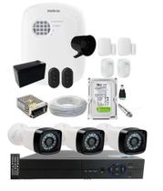 Kit Alarme Residencial c/ 4 Sensor Via App E Kit Cftv 3 Câmeras 20m completo c/hd - Intelbras/Protec