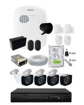 Kit Alarme Residencial c/ 4 Sensor Via App E Kit Cftv 4 Câmeras 20m completo c/hd 500gb - Intelbras/protec