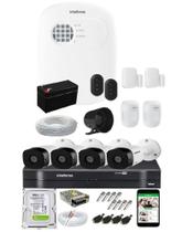Kit Alarme Residencial c/ 4 Sensor Via App E Kit Cftv 4 Câmeras Intelbras 20m completo c/ HD 500gb
