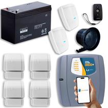 Kit Alarme sem Fio com Wifi 2 Sensores Pet 20kg 4 Sensores Magneticos e Bateria