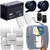 Kit Alarme sem Fio com Wifi 2 Sensores Pet 20kg 5 Sensores Magneticos e Bateria