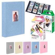 Kit Albúm Azul Para Fotos Instax + 20 Filmes Instax Mini Branco E Macaron