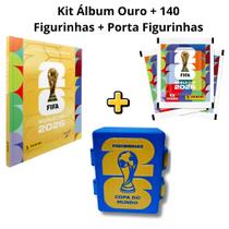 Kit Álbum Capa Dura Ouro + 140 Figurinhas + Porta Figurinhas Copa Do Mundo 2026 Ouro