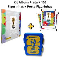 Kit Álbum Capa Dura Prata + 105 Figurinhas + Porta Figurinhas Copa Do Mundo 2026 Prata