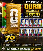 Kit Álbum Copa do Mundo 2026 Capa Dura Ouro com 70 Figurinhas Premium Kit Álbum Copa do Mundo 2026 Capa Dura Ouro com 70 Figurinhas Premium