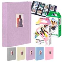 Kit Albúm Lilás Para Fotos Instax + 20 Filmes Instax Mini Branco E Macaron