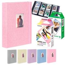Kit Albúm Rosa Para Fotos Instax + 20 Filmes Instax Mini Branco E Macaron