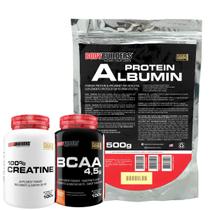 Kit Albumin Protein 500g + Power Creatina 100g + BCAA 100g Tangerina - Bodybuilders
