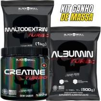 Kit Albumina Proteina Turbo 500g Maltodextrina Turbo 1kg Creatina turbo 150g Black Skull Força e Ganho de Massa Kit Albumina Proteina Turbo 500g Maltodextrina Turbo 1kg Creatina turbo 150g Black Skull Força e Ganho de Massa