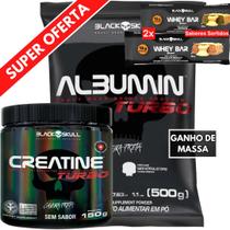 Kit Albumina Proteina Turbo Black Skull 500g Creatina Turbo 150g Ganho de Massa, Saciedade e Recuperação Muscular Kit Albumina Proteina Turbo Black Skull 500g Creatina Turbo 150g Ganho de Massa, Saciedade e Recuperação Muscular