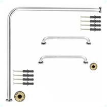 Kit Alça Barra de Apoio Suporte 1 70x70 Cm 2 30 Cm Corrimão Idoso Deficiente Gestante Prateado Kit Alça Barra de Apoio Suporte 1 70x70 Cm 2 30 Cm Corrimão Idoso Deficiente Gestante Prateado