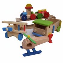 Kit Alegria 4 Brinquedos avião helicóptero trenzinho carrinho de MDF e Pinus Kit Alegria 4 Brinquedos avião helicóptero trenzinho carrinho de MDF e Pinus