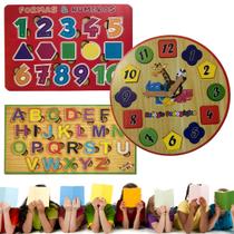 Kit Alfabeto Divertido,Formas e Números e Relógio Pedagógico
