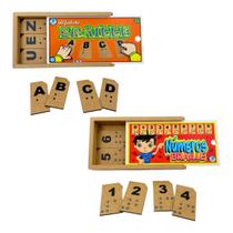 Kit Alfabeto e Números em Braille Brinquedo Educativo de Madeira Simque
