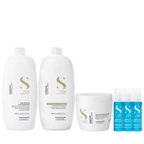 Kit Alfaparf Semi Di Lino Diamond - Shampoo 1L + Condicionador 1L + Máscara 500ml + 3x Ampola 13ml