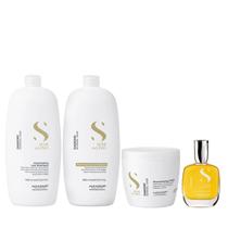 Kit Alfaparf Semi Di Lino Diamond - Shampoo 1L + Condicionador 1L + Máscara 500ml + Cristalli 50ml