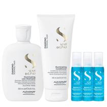 Kit Alfaparf Semi Di Lino Diamond - Shampoo 250ml + Condicionador 200ml + 3x Ampola 13ml Kit Alfaparf Semi Di Lino Diamond - Shampoo 250ml + Condicionador 200ml + 3x Ampola 13ml