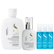 Kit Alfaparf Semi Di Lino Diamond - Shampoo 250ml + Fluído 125ml + 3x Ampola 13ml