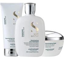 Kit Alfaparf Semi Di Lino Diamond Shampoo 250ml Máscara 200ml e Condicionador 200ml Brilho Hidratação e Maciez