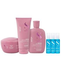 Kit Alfaparf Semi Di Lino Moisture - Shampoo 250ml + Leave in Condicionador 200ml + Máscara 200ml + 3x Ampola 13ml Kit Alfaparf Semi Di Lino Moisture - Shampoo 250ml + Leave in Condicionador 200ml + Máscara 200ml + 3x Ampola 13ml