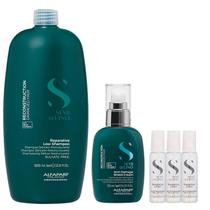 Kit Alfaparf Semi Di Lino Reconstruction - Shampoo 1L + Creme 125ml + 3x Ampola 13ml Kit Alfaparf Semi Di Lino Reconstruction - Shampoo 1L + Creme 125ml + 3x Ampola 13ml