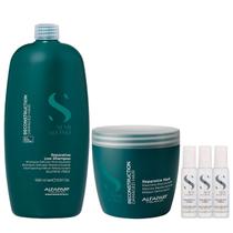 Kit Alfaparf Semi Di Lino Reconstruction - Shampoo 1L + Máscara 500ml + 3x Ampola 13ml