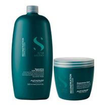 Kit Alfaparf Semi Di Lino Reconstruction Shampoo 1L Máscara 500ml Cabelos Danificados Sem Sulfato