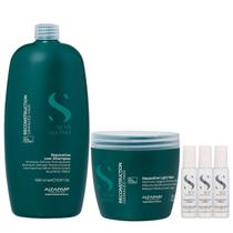 Kit Alfaparf Semi Di Lino Reconstruction - Shampoo 1L + Máscara Suave 500ml + 3x Ampola 13ml