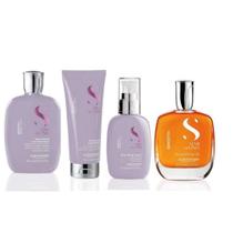 Kit Alfaparf Semi Di Lino Shampoo Condicionador Leave-in e Óleo Hidratação Brilho Controle do Frizz