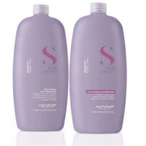 Kit Alfaparf Semi Di Lino Shampoo e Condicionador 1L +Válvula Hidratação Brilho e Controle de Frizz